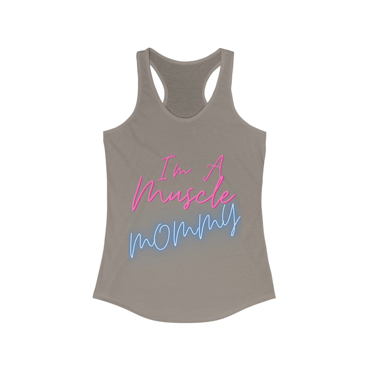 I'm a Muscle Mommy Racerback Tank Neon logo