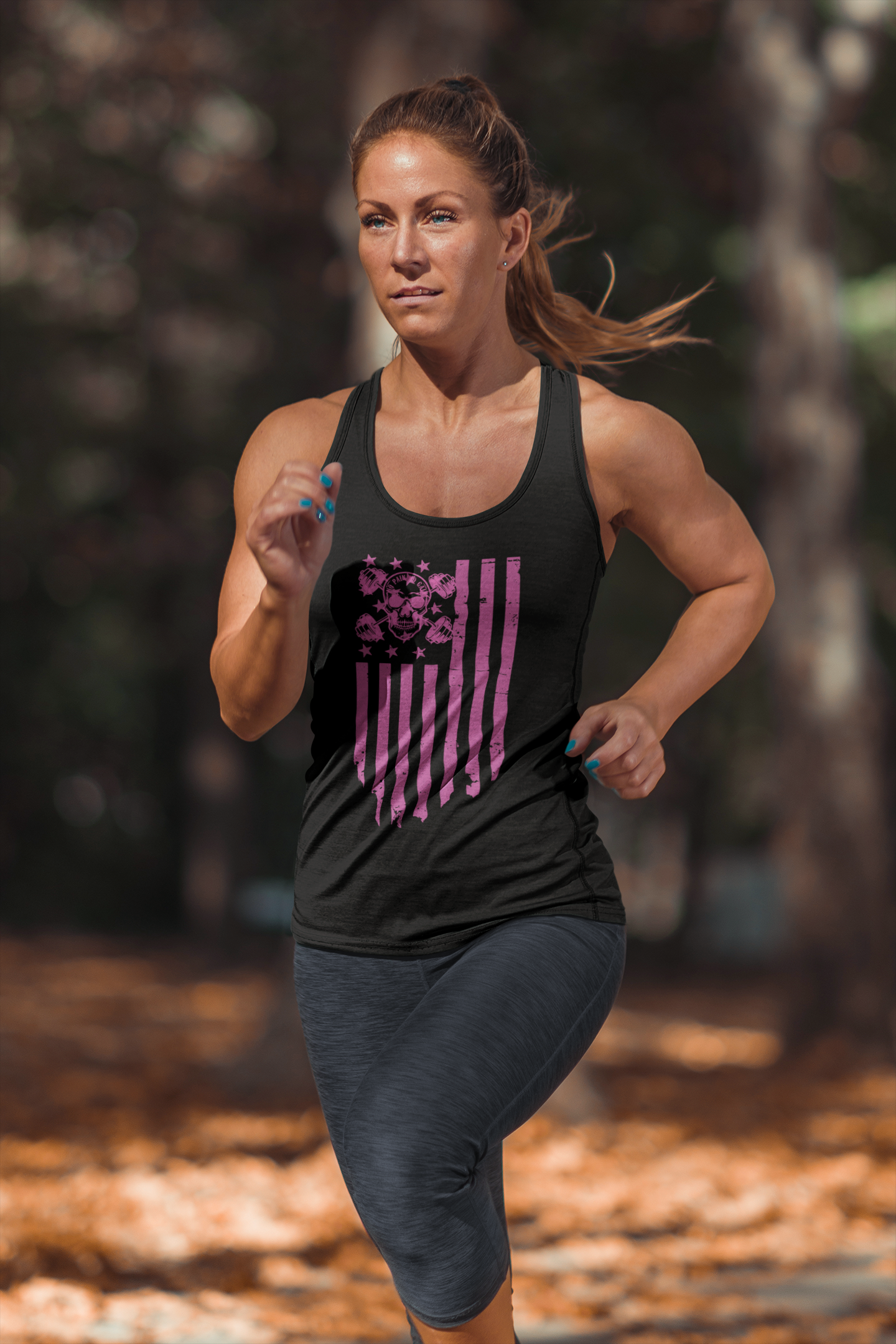Dumbbell Flag Racerback Tank Pink logo